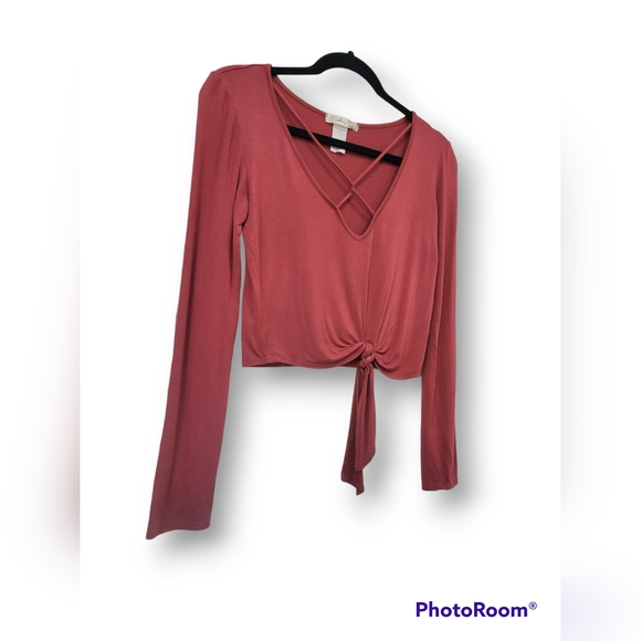 🌿Gaze Women's Small Deep Dusty Rose Crop Top with Crisscross Bodice - Picture 5 of 10